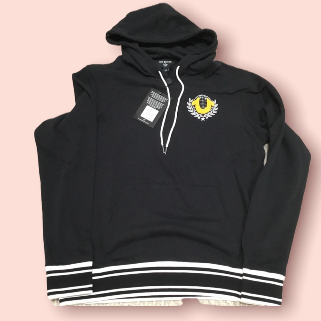 True Religion Men’s Collegiate Pullover Hoodie (Black)